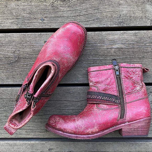 BED STU Boots TRIPLE FLAT Rare Red Lux Booties Leather Zip Size 8 - Picture 3 of 12